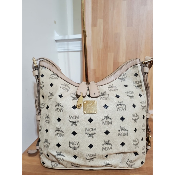 MCM Monogram Visetos Zip Hobo Beige Coated Canvas Shoulder/Crossbody Bag - Picture 5 of 13